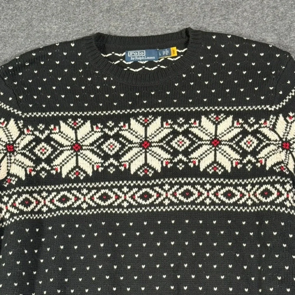 Polo Ralph Lauren Mens Black Fair Isle Cotton Cashmere Snowflake Sweater L